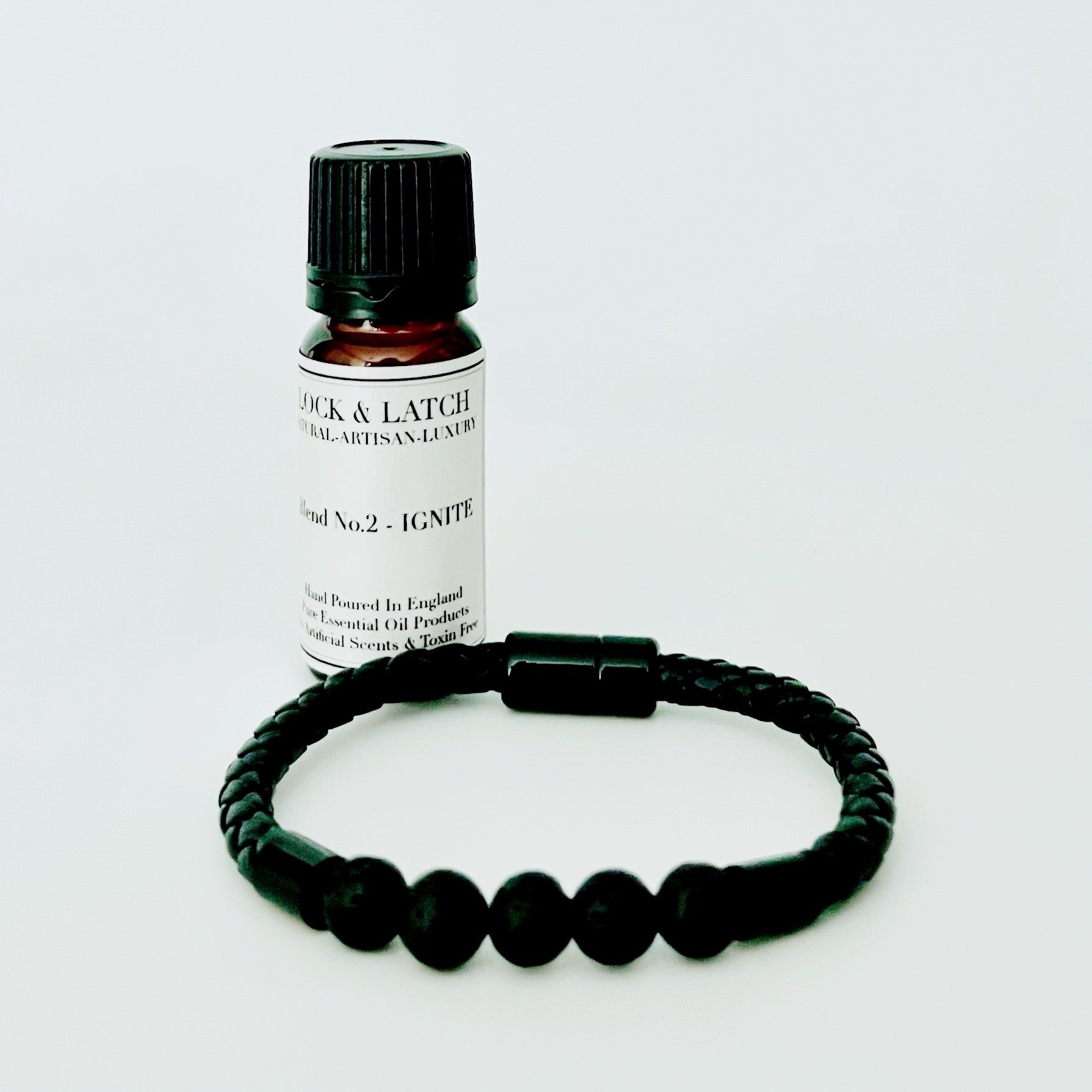 Anxiety Relief Real Volcanic Lava & Leather Bracelet with NOW 10ml of pure essential oil in a choice of 4 blends (Magnetic Fastening)