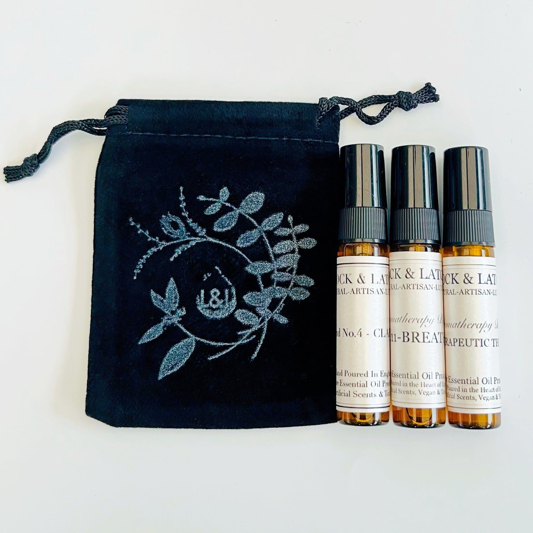 Trio of 5ml Atomisers- perfect way to find your favourite Lock & Latch aromatherapy blend