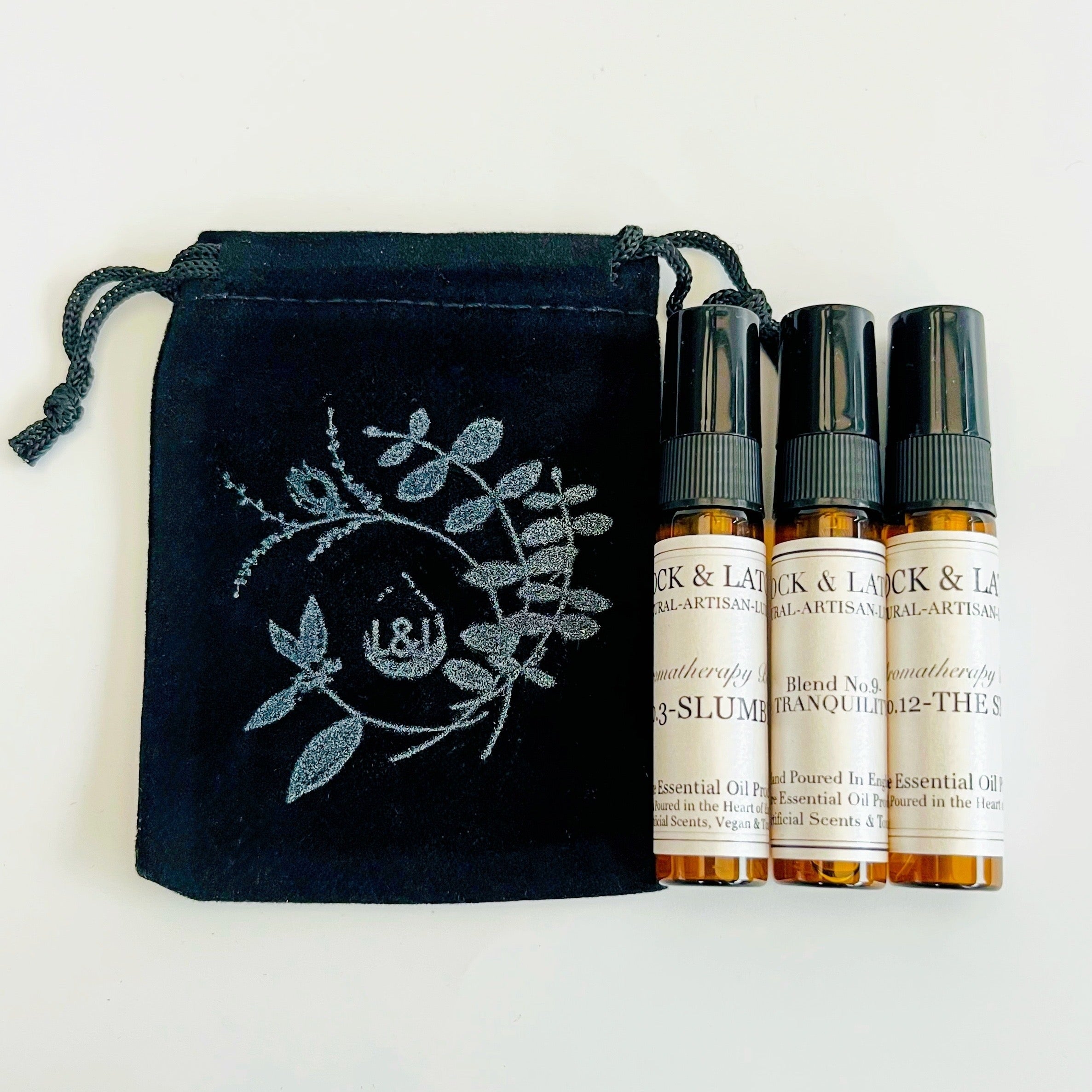 Trio of 5ml Atomisers- perfect way to find your favourite Lock & Latch aromatherapy blend
